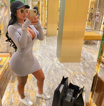 Load image into Gallery viewer, Plus Size Long Sleeeve Zipper Mini Bodycon Dress
