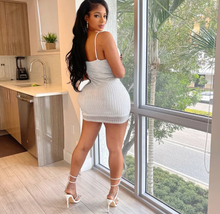 Load image into Gallery viewer, Mesh Hot Drill Sling Mini Dress
