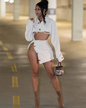 Load image into Gallery viewer, Long Sleeve Lapel Crop Tops And Split Skirts Two Piece Set
