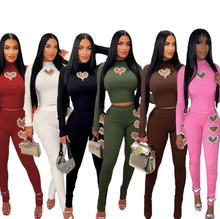 Load image into Gallery viewer, Heart Hot Drill Solid Color Set Two Piece Pants Set
