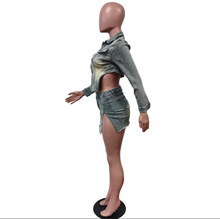 Load image into Gallery viewer, Fashion Denim Irregular Tops Two Piece Skirt Set
