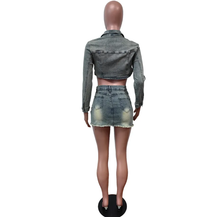Load image into Gallery viewer, Fashion Denim Irregular Tops Two Piece Skirt Set
