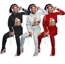 Load image into Gallery viewer, Solid Bandage Hooded Pleated Pants Two Piece Set

