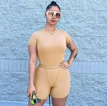 Load image into Gallery viewer, Solid Color Skinny Short Sleeve Top Shorts Casual Suit
