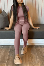 Load image into Gallery viewer, Short Sleeve Solid Color Two Piece Pants Set
