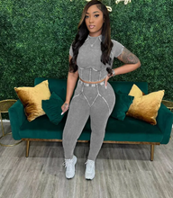 Load image into Gallery viewer, Solid Ribber Short Sleeve Two Piece Pants Set
