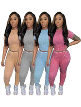 Load image into Gallery viewer, Solid Ribber Short Sleeve Two Piece Pants Set
