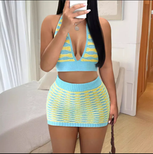 Load image into Gallery viewer, Knits Contrast Color Sleeveless Two Piece Skirts Set
