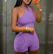 Load image into Gallery viewer, Sexy Single Shoulder Solid Color 2 Piece Set
