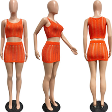 Load image into Gallery viewer, Sexy Knit Hollow Out Vest Skirt Two Piece Set
