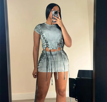 Load image into Gallery viewer, Drawstring Pleated Slim Two Piece Skirt Set
