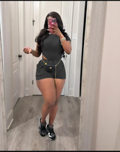 Load image into Gallery viewer, Solid Color Rib Bodysuit And Shorts 2 Piece Set
