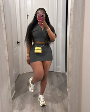 Load image into Gallery viewer, Solid Short Sleeve Zipper Two Piece Skirts Set

