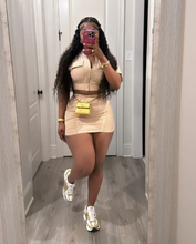 Load image into Gallery viewer, Solid Short Sleeve Zipper Two Piece Skirts Set
