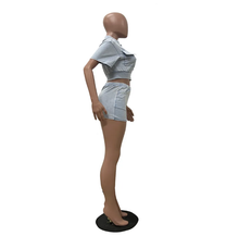 Load image into Gallery viewer, Solid Short Sleeve Zipper Two Piece Skirts Set
