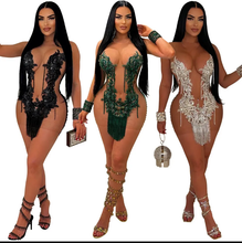 Load image into Gallery viewer, Sequin See Through Tassel Mini Dress
