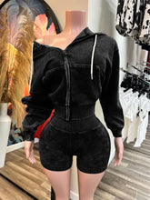 Load image into Gallery viewer, Zip-Up Hooded Fleece Top And Shorts Sports Two-Piece Set
