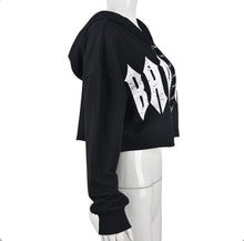 Load image into Gallery viewer, Printed Hollow Chain Hooded Long Sleeve Top

