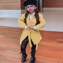 Load image into Gallery viewer, Kids Girls Lapel Waist Belt Midi Coat

