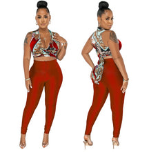 Load image into Gallery viewer, Sexy Deep V-Neck Lace-Up Top+Pencil Pants Two Piece Set
