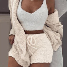Load image into Gallery viewer, Plus Size Plush Pajamas Home Wear Casual Three Piece Short Set

