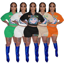 Load image into Gallery viewer, Smiley Print Short Sleeve Two Piece Shorts Set
