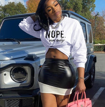 Load image into Gallery viewer, Letter Print Sweatshirt And Splicing Leather Skirt 2 Piece Set

