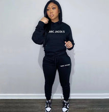 Load image into Gallery viewer, Casual Solid Letter Print Hooded Sweatshirts And Sport Pant 2 Piece Set
