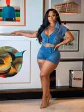Load image into Gallery viewer, Short Sleeve Hollow Out Denim Romper
