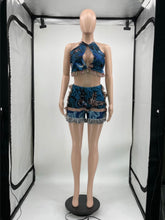 Load image into Gallery viewer, Sexy Printed Tassel Halter Crop Top And Shorts 2 Piece Sets
