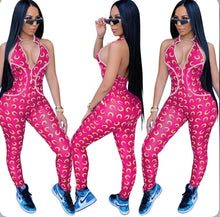 Load image into Gallery viewer, Printed Zipper Tight Backless Jumpsuit
