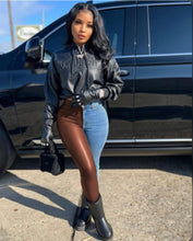 Load image into Gallery viewer, Fashion Denim PU Leather Splice Pants
