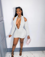 Load image into Gallery viewer, Sexy Solid Color Halter Deep V Long Sleeve Mini Dress
