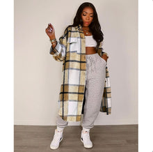 Load image into Gallery viewer, Plaid Full Sleeve Buttons Long Coat
