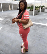 Load image into Gallery viewer, Plus Size Pink Letter Print Short Sleeve 2 Piece Pants Set
