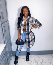 Load image into Gallery viewer, Plus Size Plaid Full Sleeve Casual Long Coat
