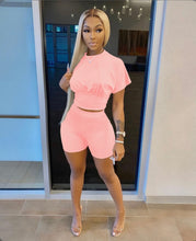 Load image into Gallery viewer, Casual Solid Short Sleeve Two Piece Shorts Set
