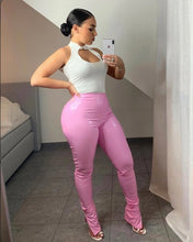 Load image into Gallery viewer, PU Leather Elastic Split Skinny Pants
