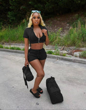 Load image into Gallery viewer, Solid Hooded Zipper Two Piece Shorts Sets
