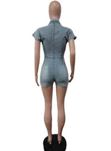 Load image into Gallery viewer, Short Sleeve Hollow Out Denim Romper
