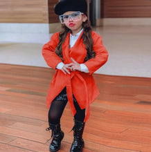 Load image into Gallery viewer, Kids Girls Lapel Waist Belt Midi Coat
