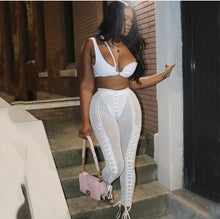 Load image into Gallery viewer, Trouser   Bodycon Lace Up Leggings  Mesh
