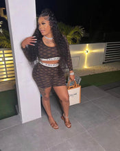 Load image into Gallery viewer, Knits Rib Printed Long Sleeve Shorts Two Piece Set
