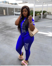 Load image into Gallery viewer, Plus Size Pink Letter Print Short Sleeve 2 Piece Pants Set

