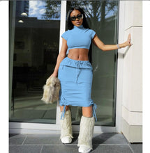 Load image into Gallery viewer, Short Sleeve Crop Tops And Skirt Two Piece Set
