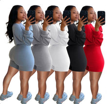 Load image into Gallery viewer, Solid Long Sleeve Two Piece Shorts Set
