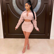 Load image into Gallery viewer, Plus Size Ruched Long Sleeve Mini Skirt Sets
