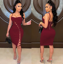 Load image into Gallery viewer, Sexy Solid Sling Hollow Bandage Midi Dress
