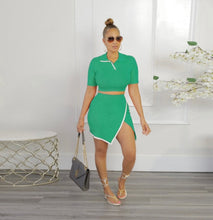 Load image into Gallery viewer, Sexy Slim Lapel Short Sleeve Side Slit Skirt Two Piece Set
