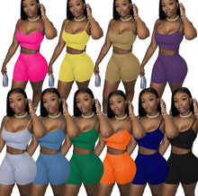 Load image into Gallery viewer, Solid Cami Top And Shorts Two Piece Sets
